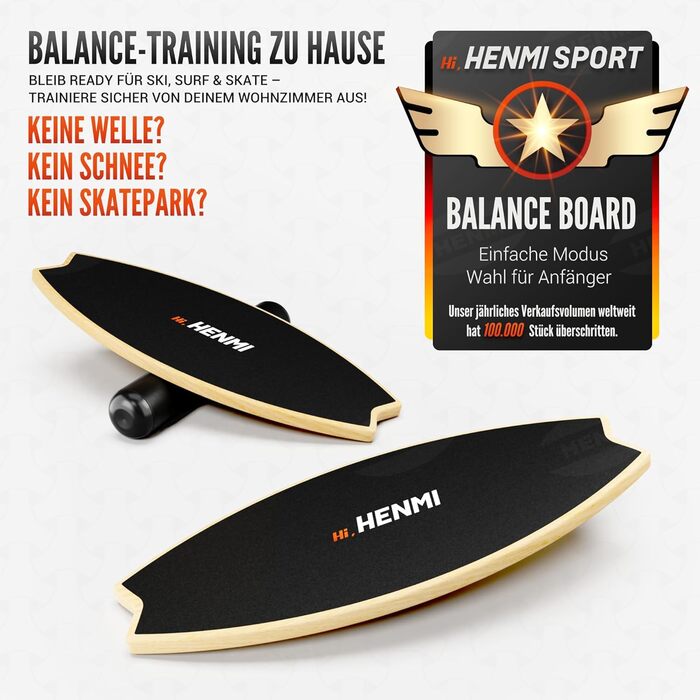Дерев'яна баланс-дошка HENMI - баланс-борд з антиковзким покриттям для тренування рівноваги, координації та фітнесу вдома
