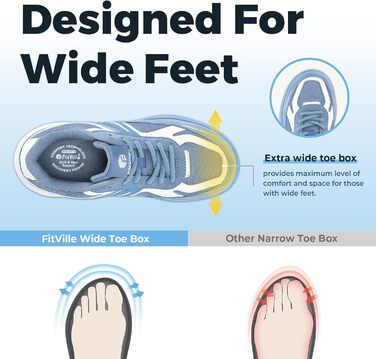 Жіночі кросівки FitVille з повітряною подушкою, широка колодка, для бігу та ходьби, зручні фітнес-кросівки (37 EU X-Weit, блакитний)