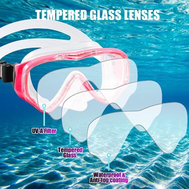 Набір для снорклінгу для дітей HIKOTEY, сухий сноркель, маска для снорклінгу з антизапітніюючим покриттям, водонепроникні затички для вух, рожевий (B1)