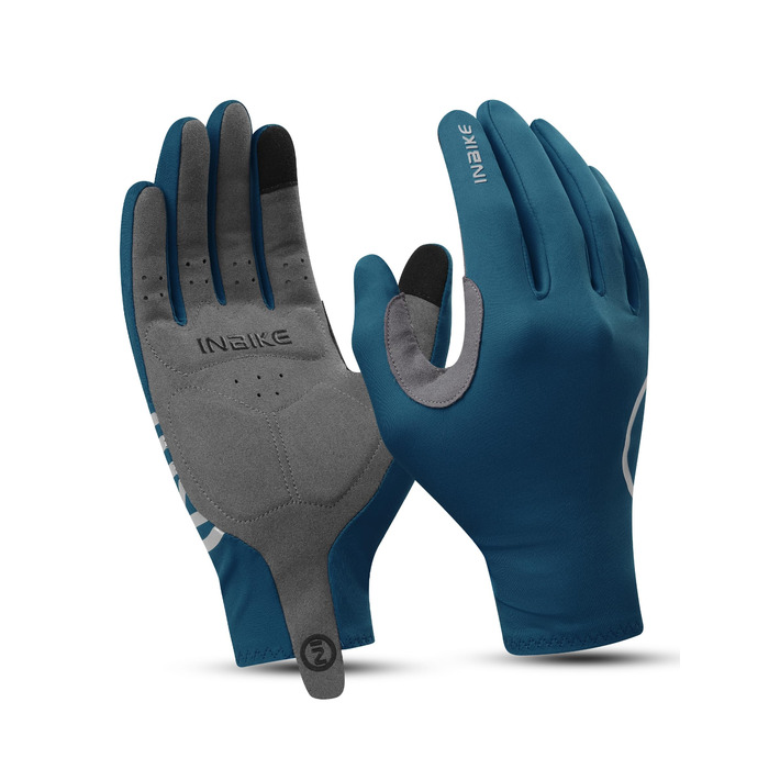 Велосипедні рукавички INBIKE для чоловіків та жінок, літні, дихаючі, MTB, довгі, з відбиваючими елементами, антиковзаючі, для їзди на велосипеді, шосе, спорту, синього кольору