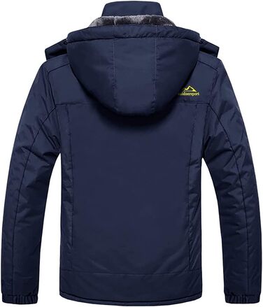Зимова куртка KEFITEVD для чоловіків, водонепроникна, тепла, з підкладкою, для катання на лижах, спортивна, вітронепроникна, дихаюча, функціональна з відстібаною капюшоном (M, Темно-синій)