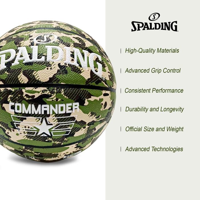 Баскетбольний м'яч Spalding Commander Sz7 Camo для дорослих, унісекс, камуфляжний