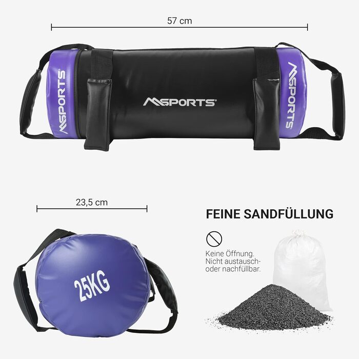 MSPORTS Power Bag Premium 5-30 кг – мішок для функціонального тренінгу, вага 25 кг, фітнес-сек, пісочний мішок