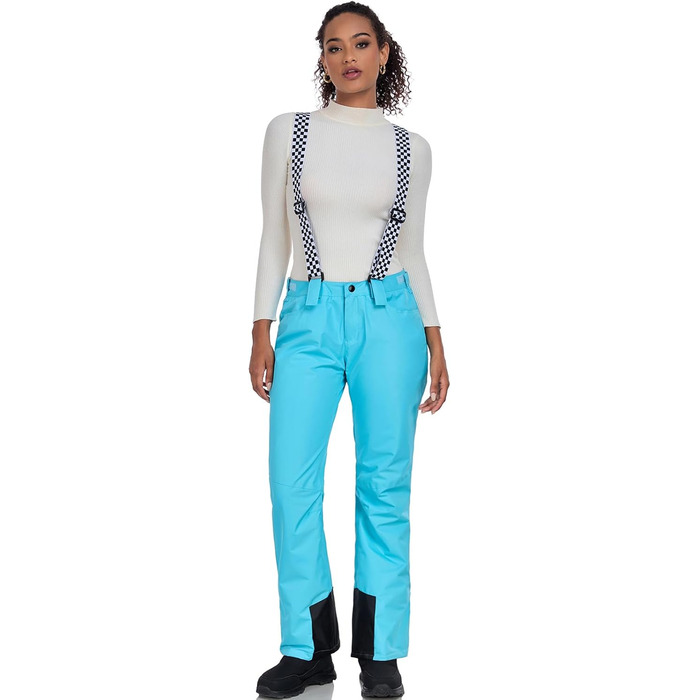 Штани для сноуборду та гірськолижного спорту ALSOGO: водонепроникні, вітронепроникні, з підтяжками, для жінок, зимові, знімні підтяжки, снігозахисний клапан, теплі, для активного відпочинку, синього кольору