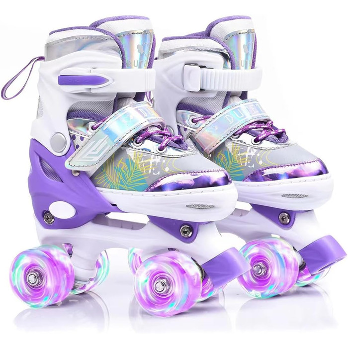 Ролики дитячі ERNAN регульовані, LED ролики для дівчаток та хлопчиків, комфортні, для підлітків та початківців, ідеальні для подарунка на День народження та Різдво (фіолетовий)