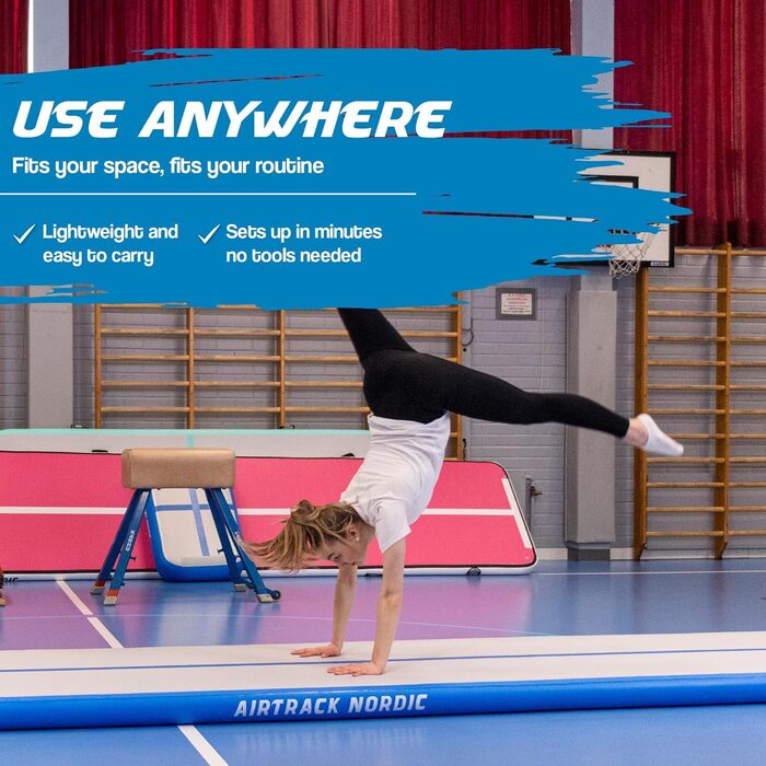 Гімнастичний надувний мат AirTrack Nordic Standard з насосом, 3/4/5/6/7/8 м, для гімнастики, йоги, дому. Міцна та легка.