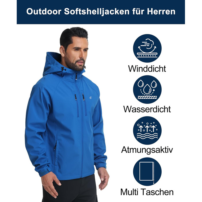 Чоловіча куртка Softshell Huayuzh — водонепроникна, вітрозахисна та дихаюча outdoor куртка-вітровка для походів та кемпінгу, XL, синя