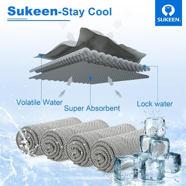Рушник для охолодження Sukeen 4 шт. (101,6 x 30,5 см) - для спорту, фітнесу, тенісу, тренажерного залу - охолоджуючий рушник для шиї та тіла (сірий)