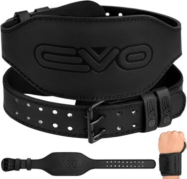 Пояс для важкої атлетики EVO Fitness 4/6/8 дюймів для чоловіків та жінок. З підкладкою для підтримки попереку, з ременями для зап'ястя. Для тренувань з гирями, підтягувань, віджимань. Чорний.