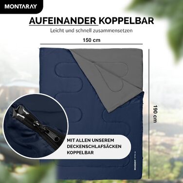 Спальний мішок туристичний з капюшоном до -3°C з подушкою - Outdoor зимовий та літній спальний мішок 3-4 сезони (75 x 220 см) - Гірський спальний мішок для жінок та чоловіків (теплий) Синій 150GSM, без капюшону