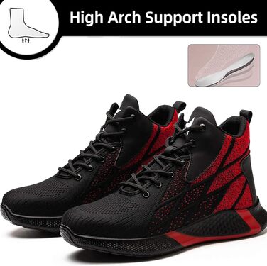 Легкі захисні черевики для чоловіків та жінок. Робочі черевики з металевим носком. Дихаючі, неслизькі, з металевим носком. Розміри 35-48 EU (35 EU, Червоний)