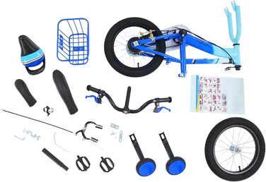 Дитяче велосипед 14 дюймів для хлопчиків та дівчаток з додатковими колесами та кошиком, від 3 років, з двома гальмами, регульоване кермо та сидіння (блакитний)