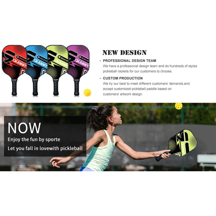 Набір для піклболу Graphit Pickleball: преміум-ракетки з волокнистою поверхнею та полімерним ядром, м'ячики, запасний м'який хват та сумка (чотириколірні ракетки)