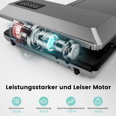 DeerRun Ходункова доріжка для бігу, біговий тренажер для дому, керування через додаток, біговий стіл з AI-супроводом, багатокористувацька гоночна функція (80 см, сірий)