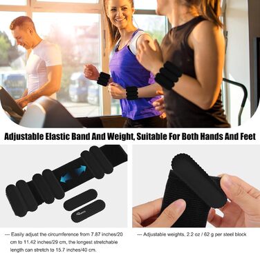 Набір обтяжників для зап'ястя та кісточок RYACO, 2 шт (2x0,5KG), регульовані манжети, для рук, ніг, ходьби, бігу, йоги, пілатесу, аеробіки (чорний)