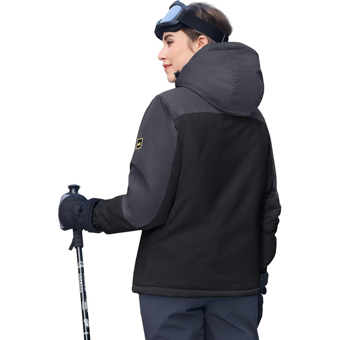 Жіноча зимова куртка Magcomen з флісовою підкладкою: парка, пуховик, для сноуборду, водонепроникна, вітрозахисна (XXL, чорний/сірий)
