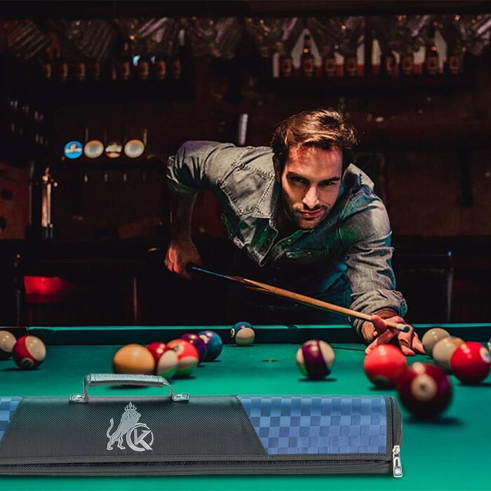 Чохол для більярдних куль KONLLEN: 6 відділень, ручна робота, 2 кишені для бут, 4 аксесуари, 6 кольорів (блакитний)