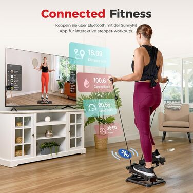Степер Sunny Health & Fitness для дому: компактний міністепер для кардіо-тренувань з функцією Twist, еспандерами та додатком SunnyFit