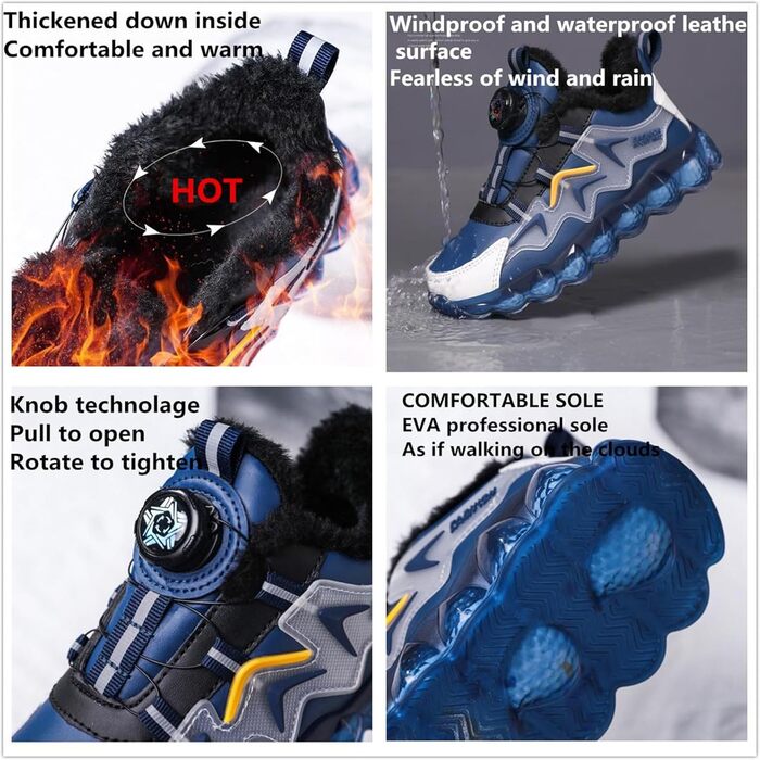 Дитячі зимові черевики Kinder для хлопчиків, антиковзаючі, трекінгові, теплі, зручні, бавовняні, спортивні, для вулиці, розмір 35 EU