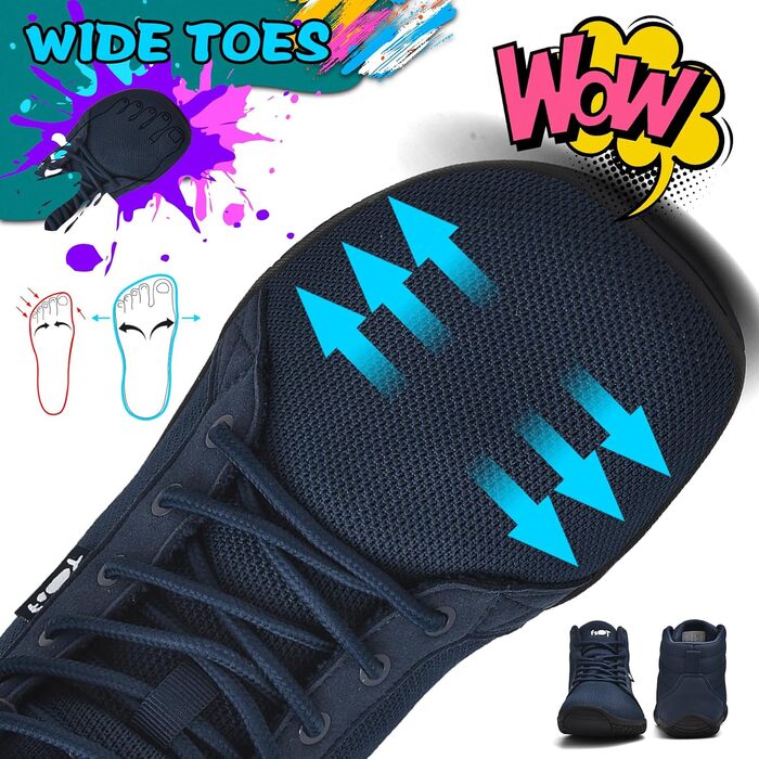 Взуття Barfuss для жінок та чоловіків: кросівки хай-топ, легкі, широкі, мінімалістичні, для ходьби, з відділенням для пальців, підошва Zero Drop, унісекс, трекінг, фітнес, антиковзаючі, 42 EU, широкі, синій