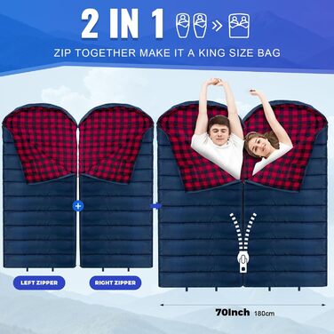 Спальний мішок Outdoor Flanell Warmer для кемпінгу: бавовняний, теплий, для 3-4 сезонів, до -1°C, XXL, 230x90 см (Navy-R-Zip)