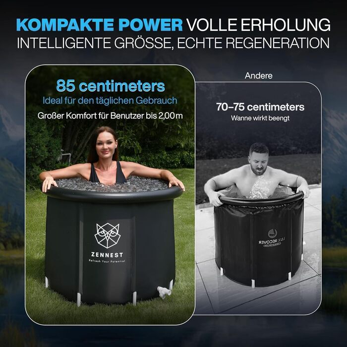 Тонна для холодотерапії Eistonne 90см – XL для дому та вулиці з 6-шаровою ізоляцією. Надувна ванна для холодотерапії для дорослих. Німецька інженерія.