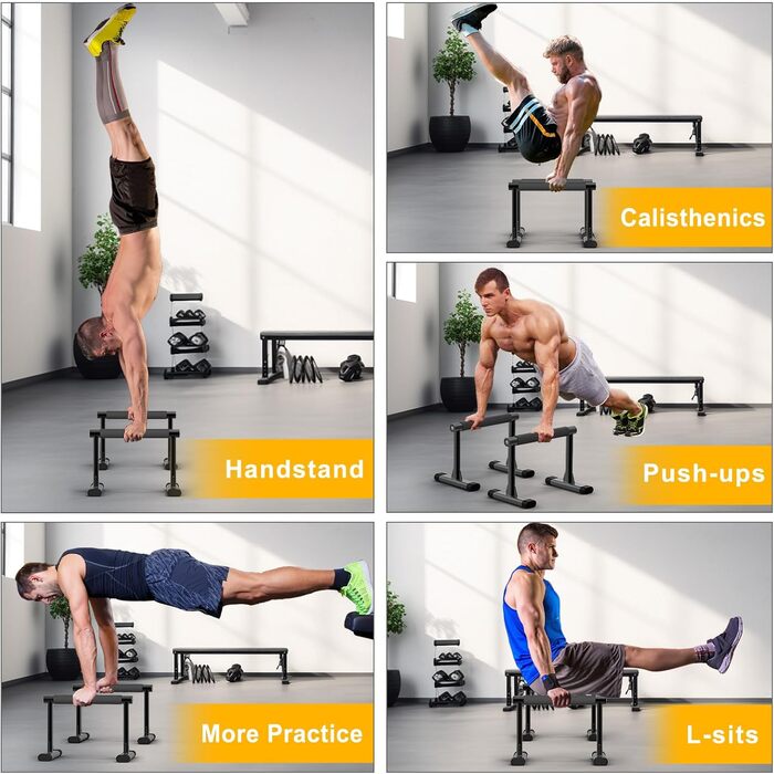 Паралелетки Kipika для віджимань та зворотних віджимань, фітнес-паралелетки для гімнастики, силових тренувань, витримують до 272 кг, регульована висота