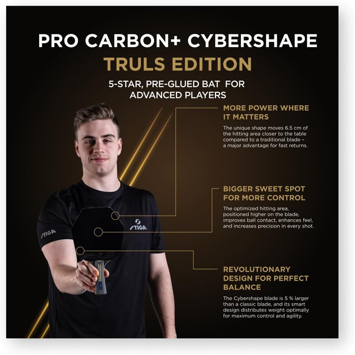 Пінний стіл STIGA Pro Carbon Plus Cybershape Truls Edition - професійний, 5 зірок, Touch Carbon, ITTF, для атакуючих гравців