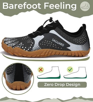 Barefoot взуття для жінок та чоловіків: тренувальне, для хайкінгу, дому та вулиці, дихаючі, широка носкова частина, плоска підошва, чорне (Nero Fumosо, 44 EU)