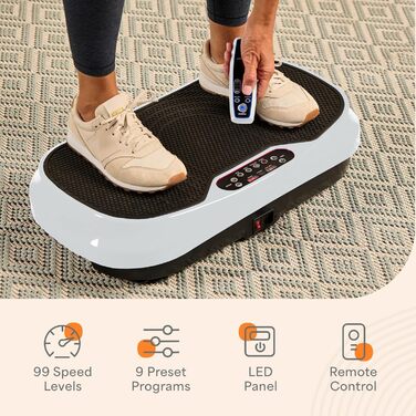 Віброплатформа Lifepro Waver Mini з пультом та гумовими петлями - компактний вібраційний тренажер для лімфодренажу, тонусу м'язів, 99 рівнів інтенсивності, 10 програм (біла)