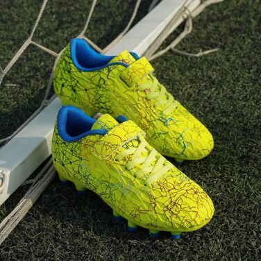 Дитячі футбольні бутси JABASIC для гри на твердих поверхнях, біло-блакитні, з футбольними шкарпетками (33 EU, лайм)