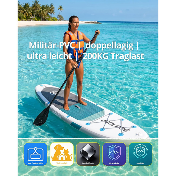 SUP дошка для плавання стоячи Premium Allround 320x81x15 см, до 200 кг, з сидінням, для 2-х осіб (біло-блакитний)