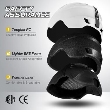 Шолом для лиж та сноуборду з маскою Odoland, білий, 52-55 см, захист UV 400, для жінок та чоловіків