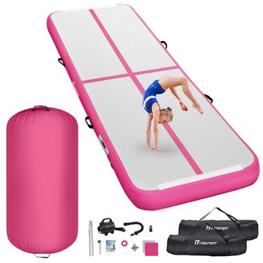 Airtrack FBSPORT 400x100x10 см рожевий: килимок для гімнастики, акробатики, йоги з насосом та сумкою