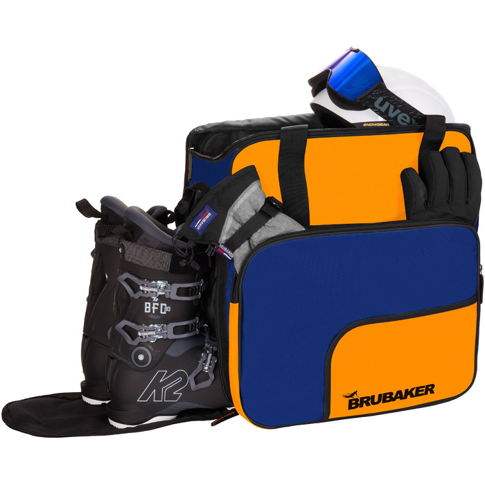 Чохол для лижних черевиків BRUBAKER з відділенням для шолома - Super Function. Сумка-рюкзак для лижних черевиків, синьо-помаранчевий колір