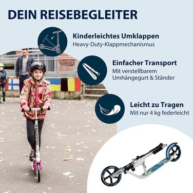 Самокат HUDORA BigWheel 205 алюмінієвий, складаний, міський, для дітей та дорослих, регульована висота, до 100 кг