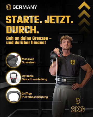 Кетлбел HQ Germany® з порошковим покриттям [2-32 кг/набори] - набір чавунних кетлбелів преміум-якості, ±2% допуск по вазі. Вага кульової гирі, набір гир, кетл-бел.