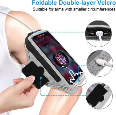 Спортивний браслет для телефону з кишенею для навушників, чохол для телефону для бігу 6.9 дюймів, кріплення на руку для iPhone 17 16 15, спортивний браслет, знімний тримач для телефону, для джоггінгу (світло-сірий)