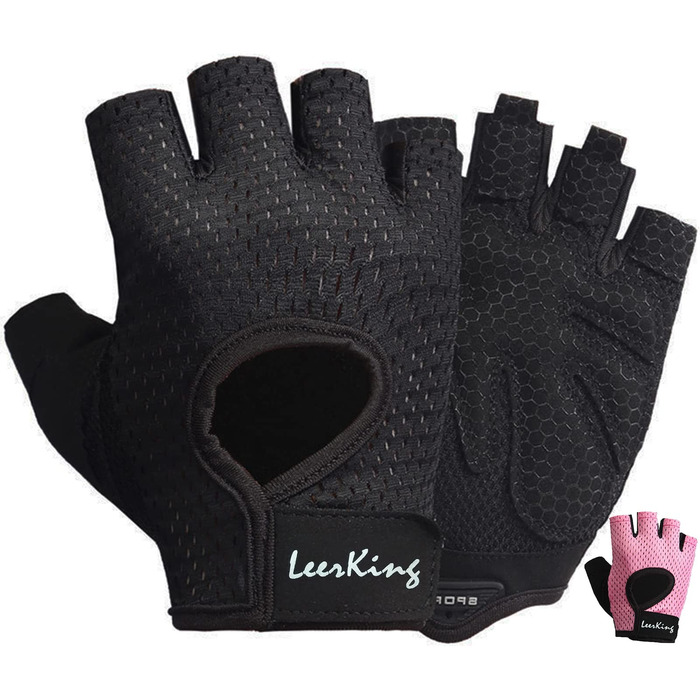 Рукавички для фітнесу LeerKing: дихаючі спортивні рукавички для жінок та чоловіків. Ідеально для тренажерного залу, йоги, велоспорту, бігу та pole dance. Чорний колір.