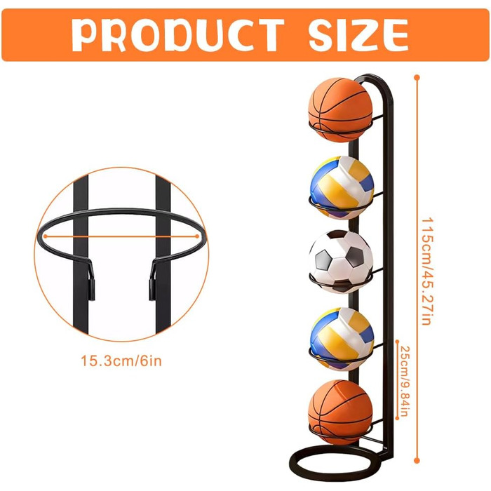 Стійка для зберігання м'ячів 5-ти ярусна, органайзер для баскетболу та футболу