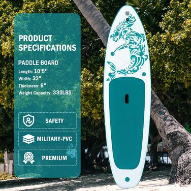 Надлегка SUP-дошка FEATH-R-LITE для дорослих, біло-зелена, широка стійка конструкція, з веслом, насосом, сумкою, преміум аксесуари