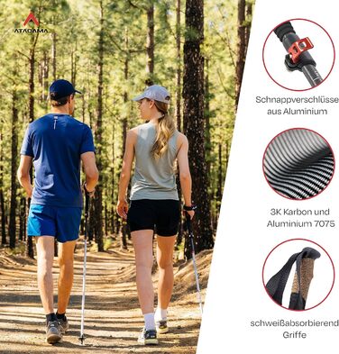 Телескопічні палиці для скандинавської ходьби та трекінгу ATACAMA, карбон та алюміній, з корковими ручками, складні, 270 г