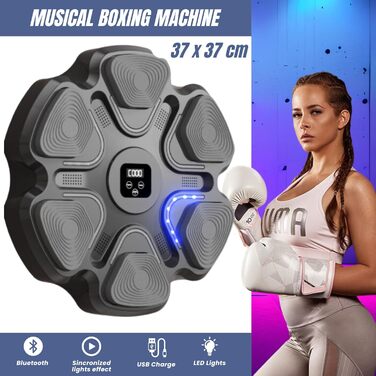 Електронна музична бокс-машина Vicyol S&D з Bluetooth, LED підсвічуванням, рукавичками, PU настінне тренувальне обладнання, 9 режимів, 40x40x4 см