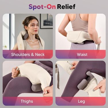 Масажер для шиї Arboleaf 6D - бездротовий масажер для шиї та плечей з 2 рівнями нагріву, 3 режимами, знімним чохлом та акумулятором на 90 хвилин для розслаблення та зняття стресу, Бежевий