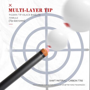 Кю Білліард KHEALING з карбону, 58 дюймів, 1/2-дюймова структура, 3-зубчастий з'єднувач, наконечник 12.4 мм, вага 540-567 г, для професійних гравців, червоний