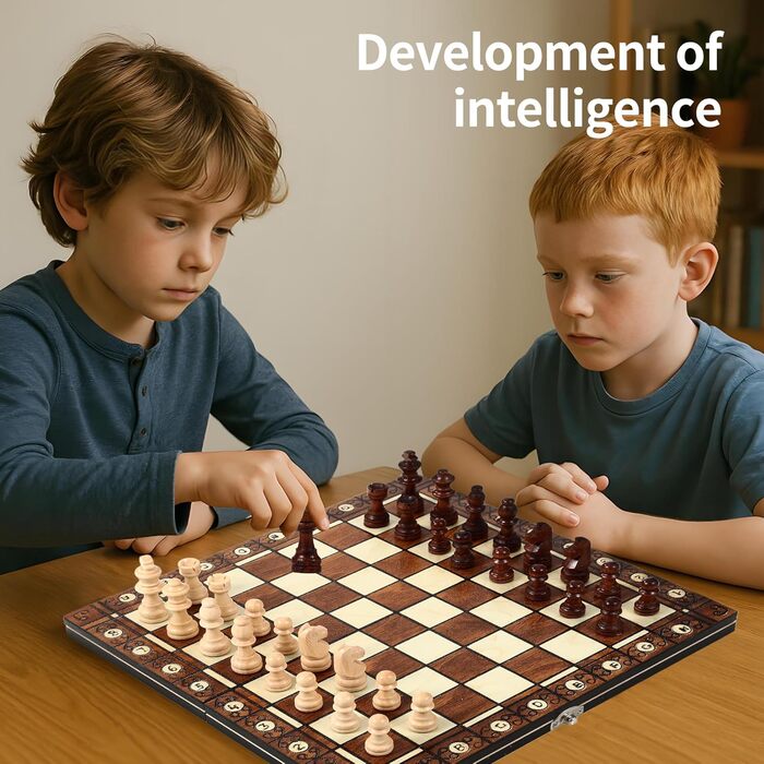 Магнітна шахова дошка 3-в-1 з дерева, 29 x 29 см. Шахи для дітей, для подорожей та сімейних ігор