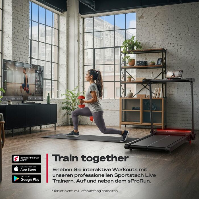 Біговий тренажер Sportstech sProRun: складаний біговий доріжка з LED, Bluetooth, кутом нахилу 11,5% та підтримкою до 120 кг
