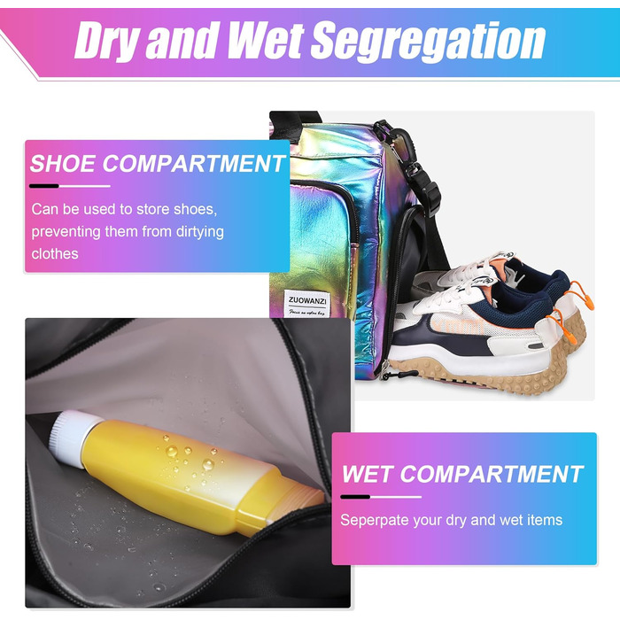 Спортивна сумка Tokeya для жінок: водонепроникна, з відділенням для взуття та мокрою білизною. Легка, складна, ідеальна для занять спортом, фітнесом, подорожами (Чорний)