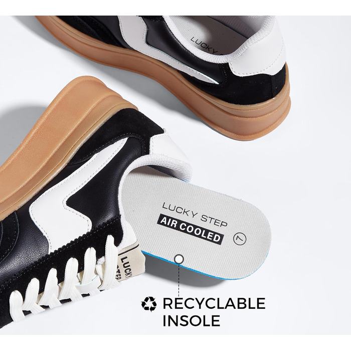 Жіночі кросівки на платформі LUCKY STEP – модні масивні кросівки, зручні шнурівки для повсякденного носіння та прогулянок з прошитими деталями, чорно-білі, 38 EU
