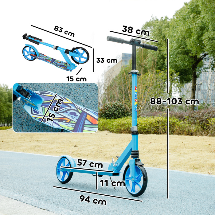 AIYAPLAY Scooter Дитячий складаний дитячий самокат з регульованою висотою керма, 2 великими колесами, заднім крилом гальма, самокат для дітей 6-12 років синій | Аосом
